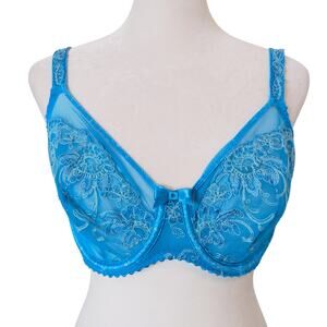 Prima Donna Gigi's Closet Blue Embroidered Mesh Lingeria Bra 36D